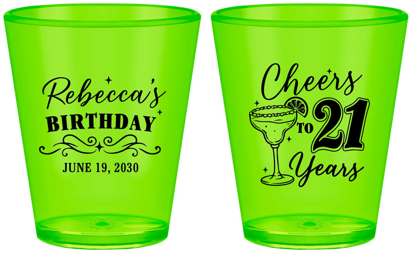 Custom 21st Birthday Plastic Shot Glasses - Cheers To Twenty One Years | 340019