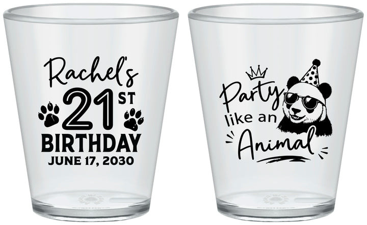 Custom 21st Birthday Plastic Shot Glasses - Party Like An Animal Panda | 340021