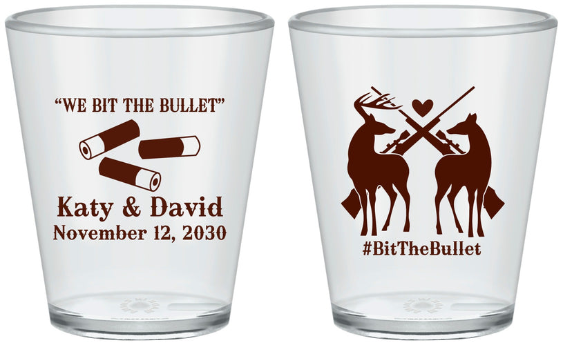Custom Wedding Plastic Shot Glasses - We Bit The Bullet | 343