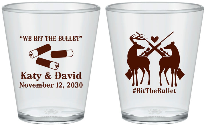 Custom Wedding Plastic Shot Glasses - We Bit The Bullet | 343