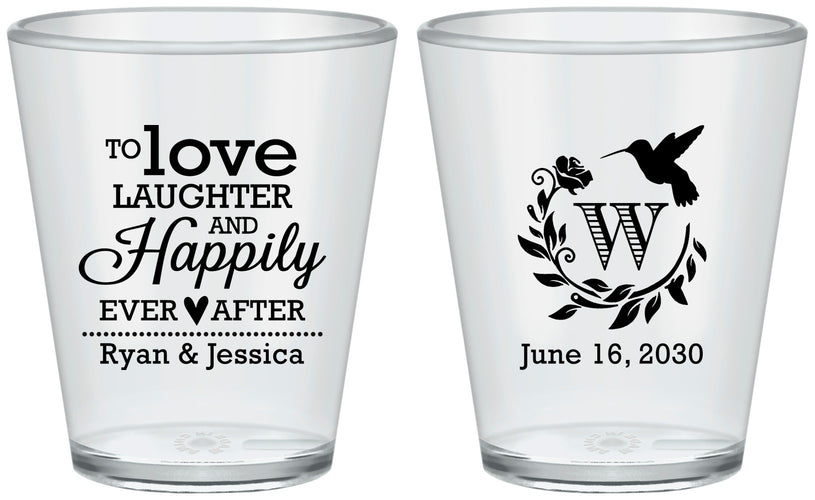 Custom Wedding Plastic Shot Glasses - Love Laughter Happily | 345