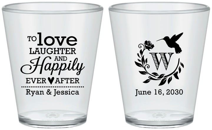 Custom Wedding Plastic Shot Glasses - Love Laughter Happily | 345