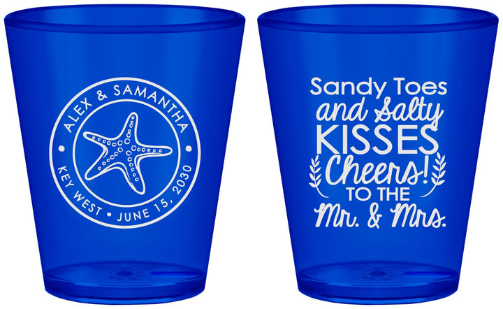 Custom Wedding Plastic Shot Glasses - Sandy Feet Salty Kisses | 355