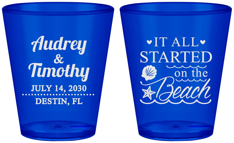 Custom Wedding Plastic Shot Glasses - Started On The Beach | 361