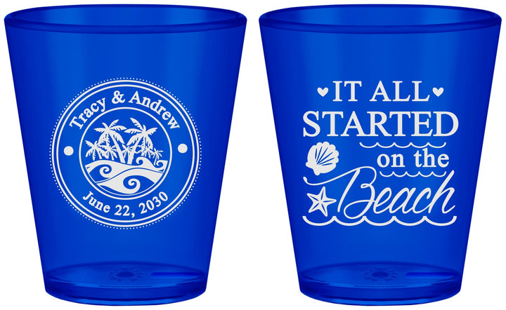 Custom Wedding Plastic Shot Glasses - Started On The Beach | 362