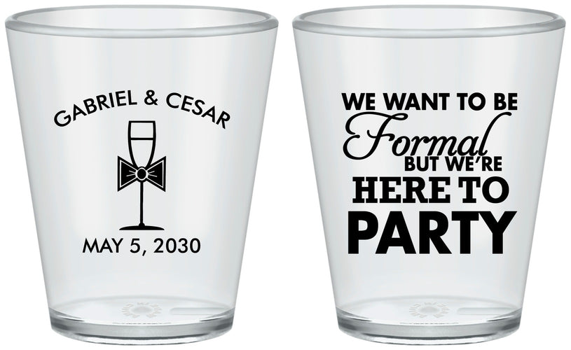 Custom Wedding Plastic Shot Glasses - Formal Here To Party | 366