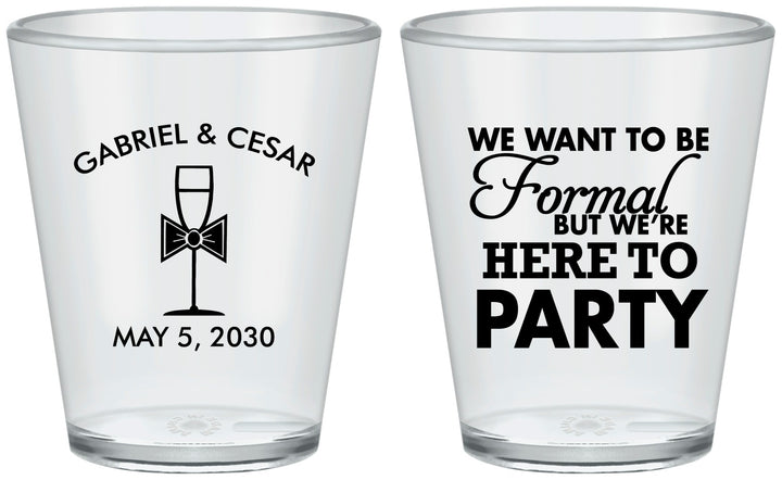 Custom Wedding Plastic Shot Glasses - Formal Here To Party | 366