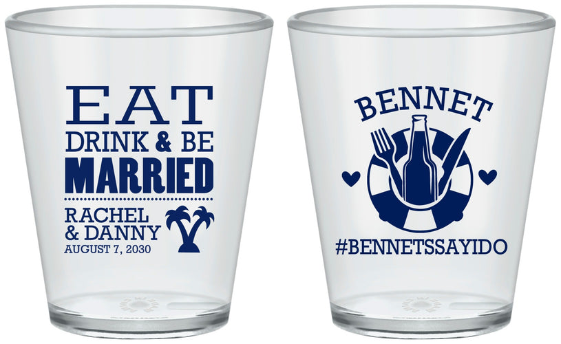Custom Wedding Plastic Shot Glasses - Eat Drink Be Married | 367