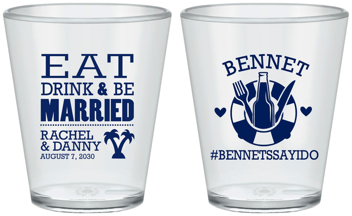 Custom Wedding Plastic Shot Glasses - Eat Drink Be Married | 367
