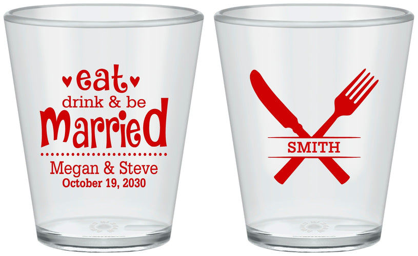 Custom Wedding Plastic Shot Glasses - Eat Drink Be Married | 368