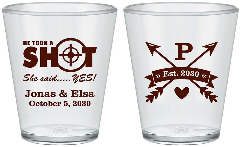 Custom Wedding Plastic Shot Glasses - Take A Shot She Said Yes | 370