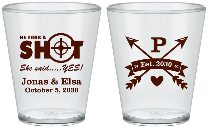 Custom Wedding Plastic Shot Glasses - Take A Shot She Said Yes | 370