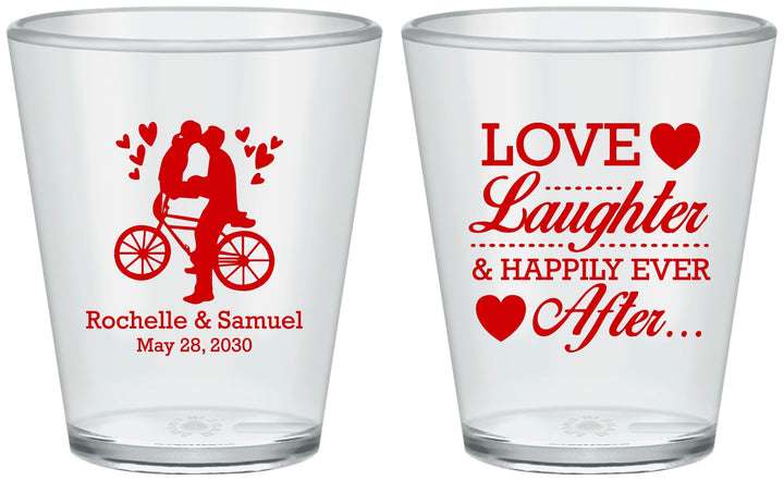 Custom Wedding Plastic Shot Glasses - Love Laughter Happily | 376