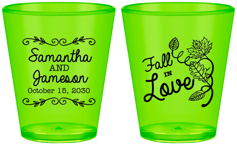 Custom Wedding Plastic Shot Glasses - Fall In Love | 377