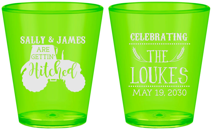 Custom Wedding Plastic Shot Glasses - Tractor | 381