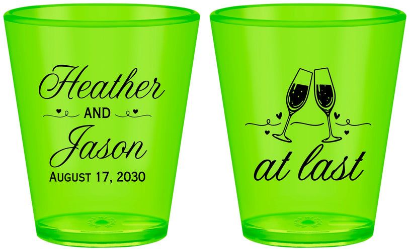 Custom Wedding Plastic Shot Glasses - At Last | 382