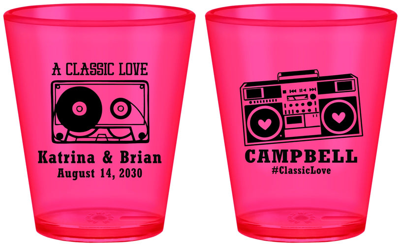 Custom Wedding Plastic Shot Glasses - Class Love Cassette Tape | 389