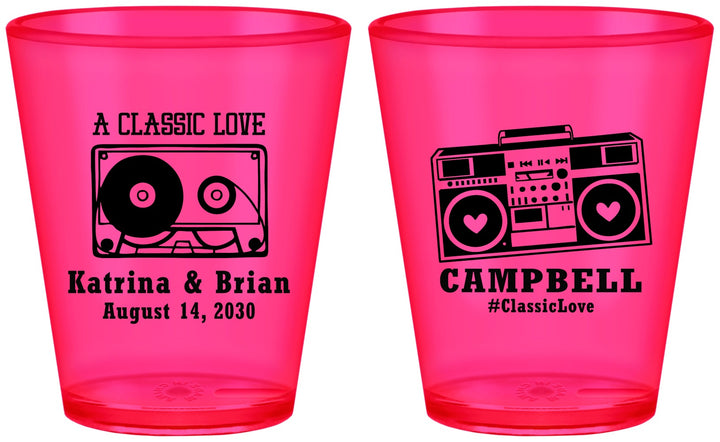 Custom Wedding Plastic Shot Glasses - Class Love Cassette Tape | 389