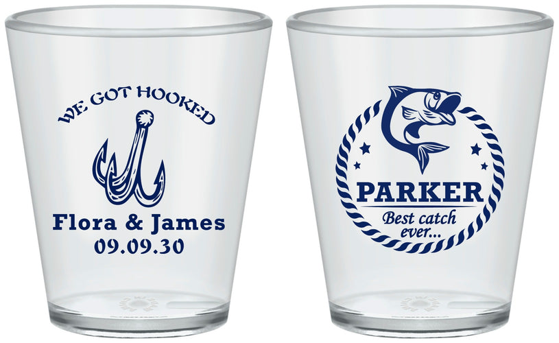 Custom Wedding Plastic Shot Glasses - We Got Hooked Fish | 392