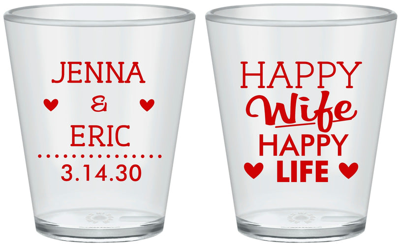 Custom Wedding Plastic Shot Glasses - Happy Wife Happy Life | 393