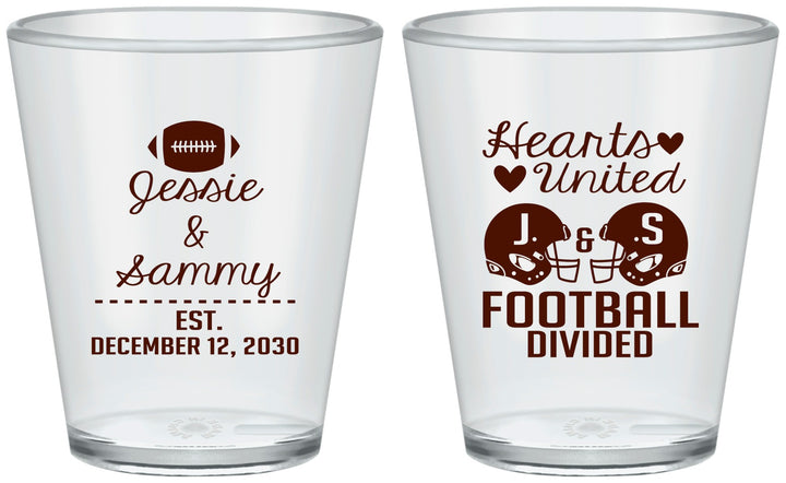 Custom Wedding Plastic Shot Glasses - Hearts United Football | 395