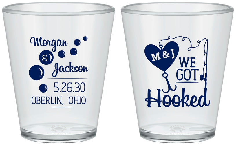 Custom Wedding Plastic Shot Glasses - We Got Hooked Fish | 396