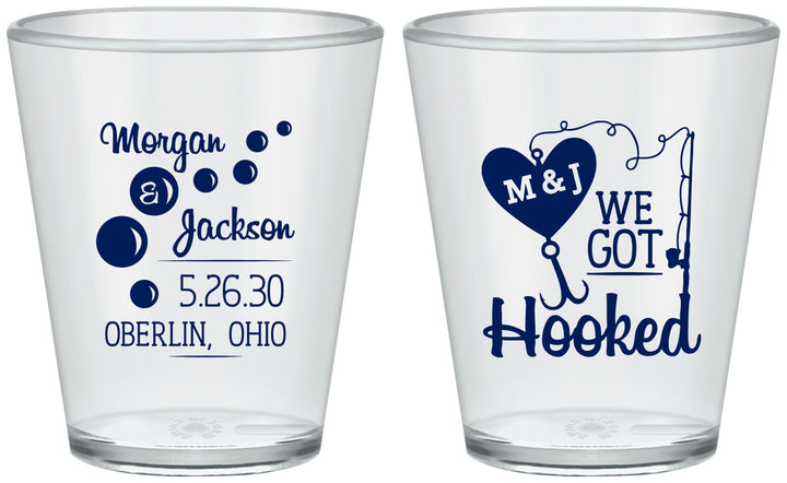 Custom Wedding Plastic Shot Glasses - We Got Hooked Fish | 396