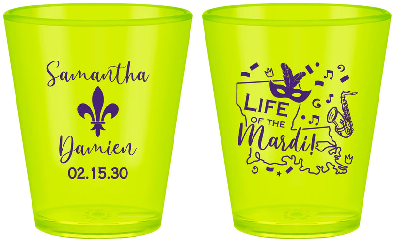 Custom Wedding Plastic Shot Glasses - Mardi Gras | 398