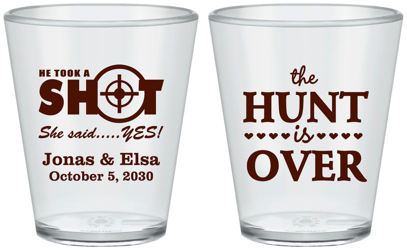 Custom Wedding Plastic Shot Glasses - The Hunt Is Over | 400