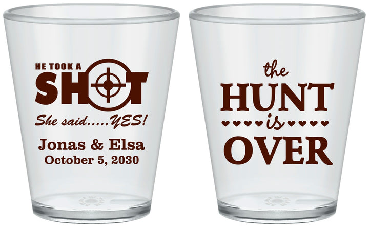 Custom Wedding Plastic Shot Glasses - The Hunt Is Over | 400