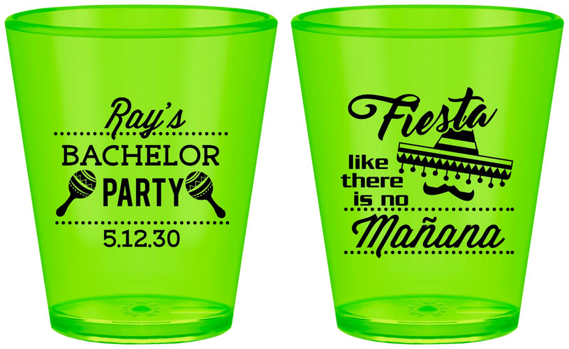 Custom Bachelor Party Plastic Shot Glasses - Fiesta No Manana | 40002