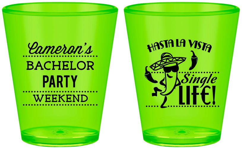 Custom Bachelor Party Plastic Shot Glasses - Hast La Vista Single Life | 40003