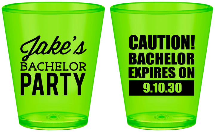 Custom Bachelor Party Plastic Shot Glasses - Caution Expires On | 40009
