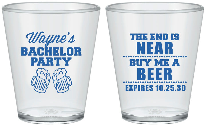 Custom Bachelor Party Plastic Shot Glasses - Beer | 40014