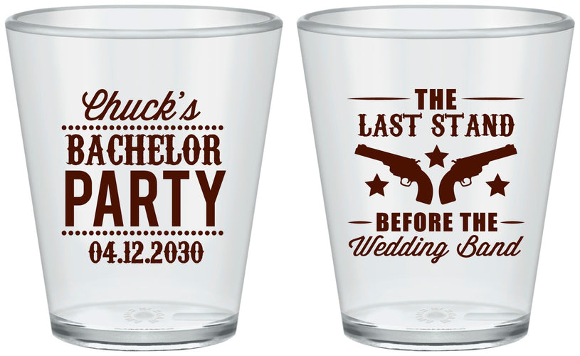 Custom Bachelor Party Plastic Shot Glasses - Last Stand Wedding Bands | 40015