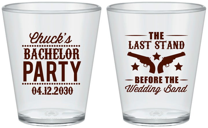 Custom Bachelor Party Plastic Shot Glasses - Last Stand Wedding Bands | 40015