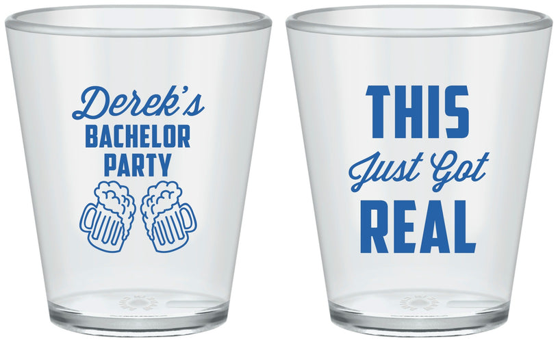Custom Bachelor Party Plastic Shot Glasses - Just Got Real | 40024