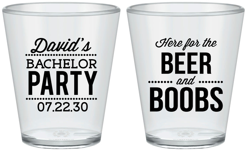 Custom Bachelor Party Plastic Shot Glasses - Beer And Boobs | 40027