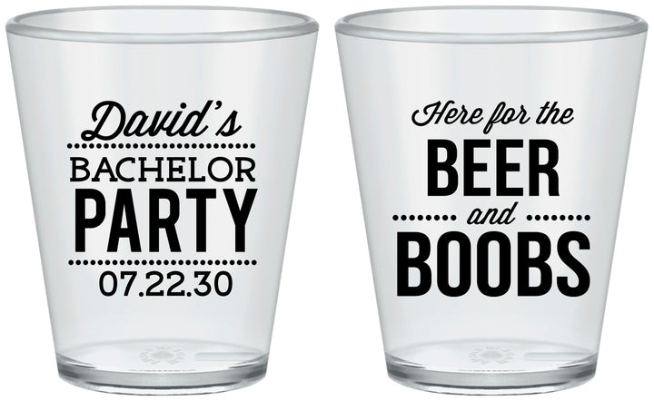 Custom Bachelor Party Plastic Shot Glasses - Beer And Boobs | 40027