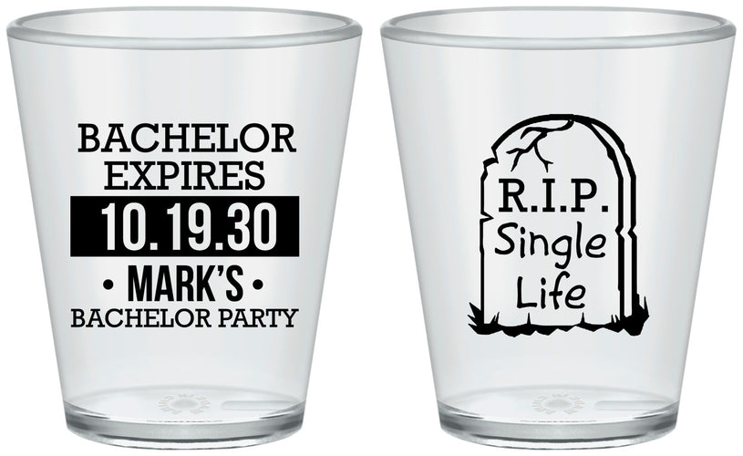Custom Bachelor Party Plastic Shot Glasses - Rip Single Life | 40028