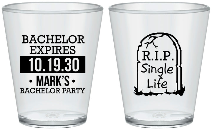 Custom Bachelor Party Plastic Shot Glasses - Rip Single Life | 40028