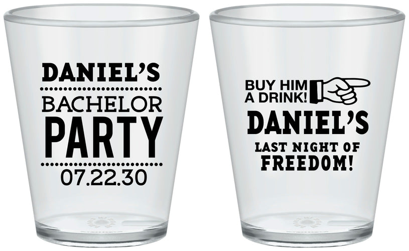 Custom Bachelor Party Plastic Shot Glasses - Last Night Of Freedom | 40029