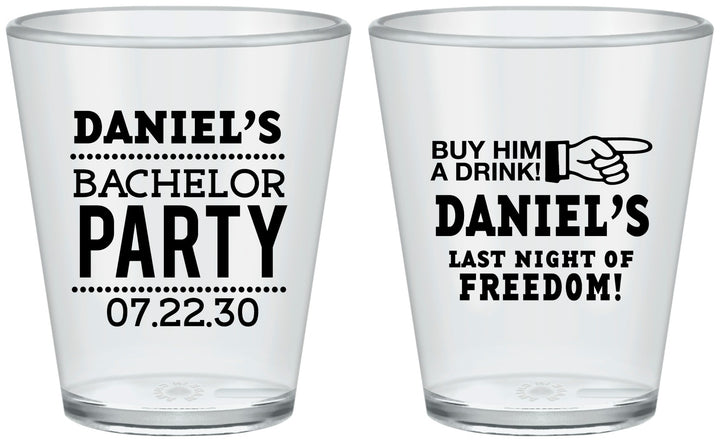 Custom Bachelor Party Plastic Shot Glasses - Last Night Of Freedom | 40029