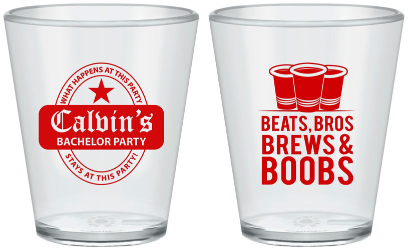 Custom Bachelor Party Plastic Shot Glasses - Brews And Boobs | 40031