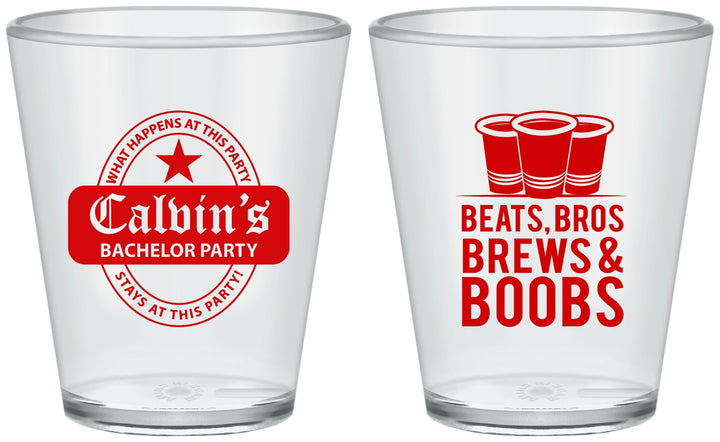 Custom Bachelor Party Plastic Shot Glasses - Brews And Boobs | 40031