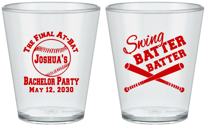 Custom Bachelor Party Plastic Shot Glasses - Baseball | 40038