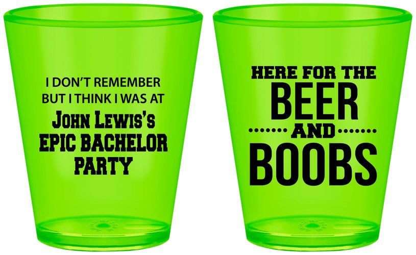 Custom Bachelor Party Plastic Shot Glasses - Beer And Boobs | 40039