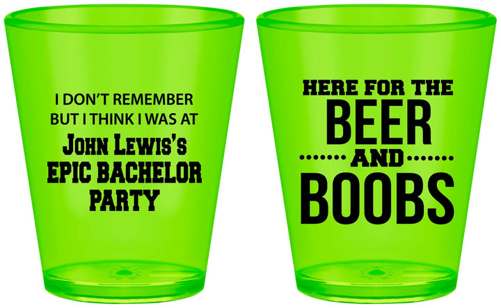 Custom Bachelor Party Plastic Shot Glasses - Beer And Boobs | 40039