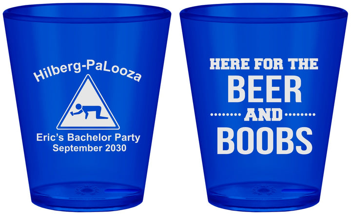 Custom Bachelor Party Plastic Shot Glasses - Beer And Boobs | 40040