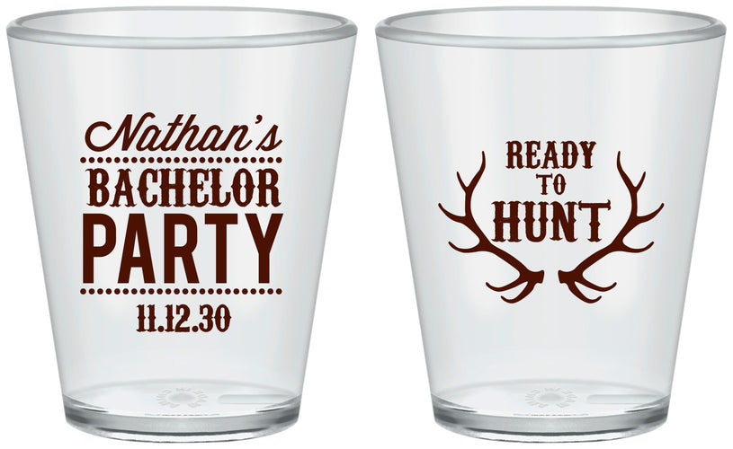 Custom Bachelor Party Plastic Shot Glasses - Ready To Hunt | 40044